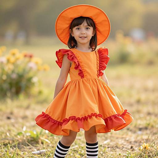 Vibrant Girl in Orange Dress