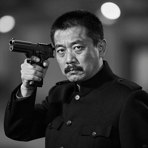 Man Holding Handgun to Head in Black and White