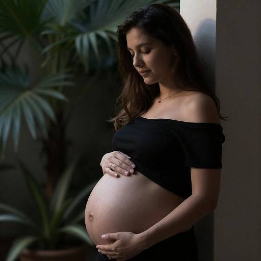 Pregnant Woman Leaning by Column