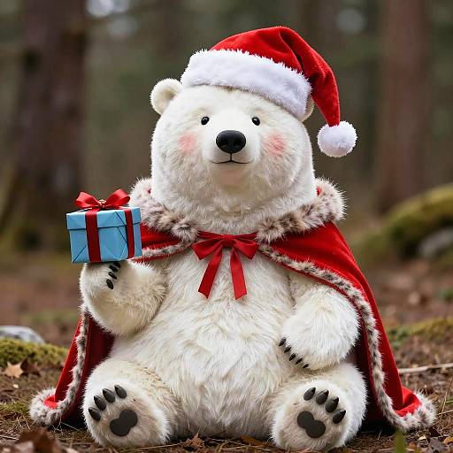 Festive Grizzly Bear with Gift