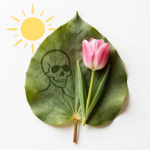 Pink Tulip with Skull Silhouette on Green Leaf