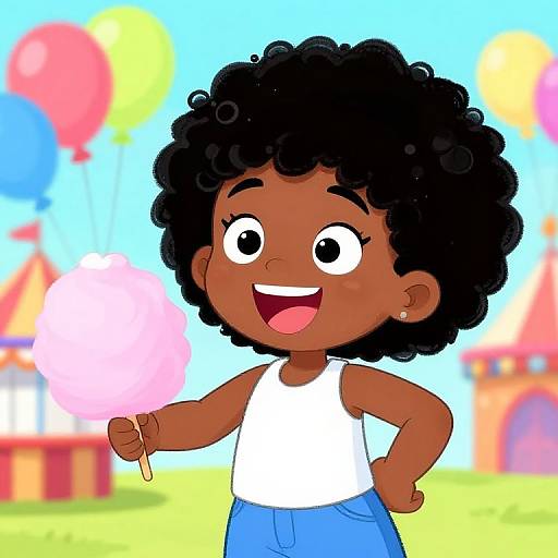 Playful Cartoon Girl at Carnival