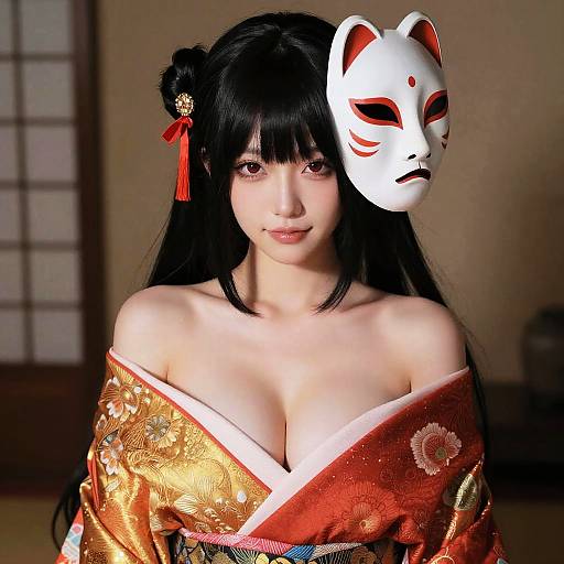 Exquisite Kimono Portrait in Cyberpunk Night