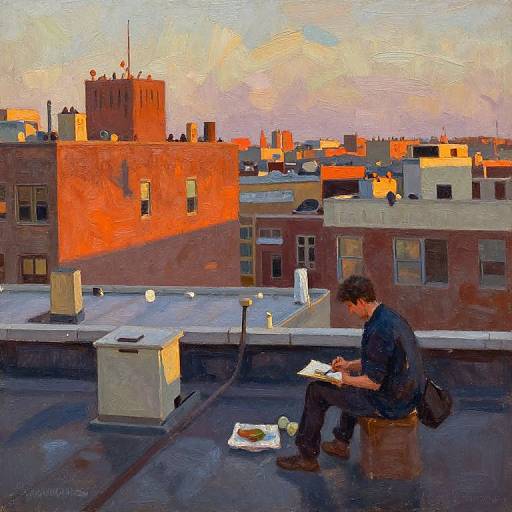 Sunset Urban Rooftop Oil Painting