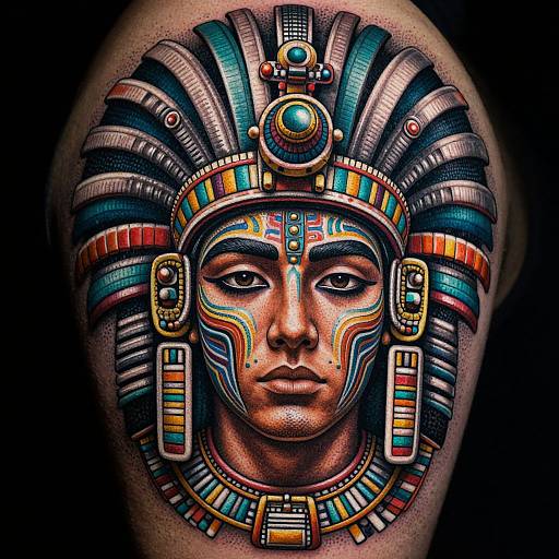 Aztec Headdress Human Face Tattoo