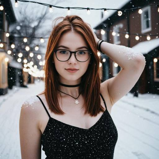 Young Woman in Winter Snow with Glasses