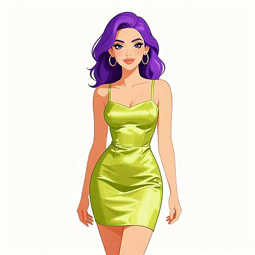 Smiling Woman in Lime Green Satin Dress