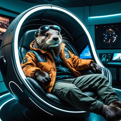 Anthropomorphic Otter in Futuristic Pod Chair