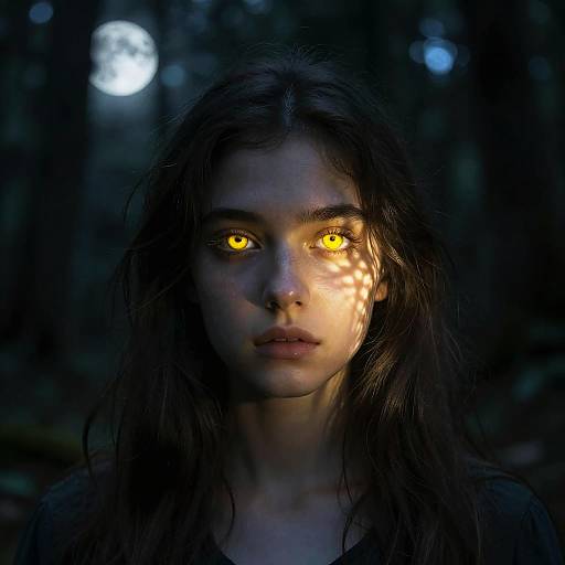 Mystical Girl with Glowing Yellow Eyes