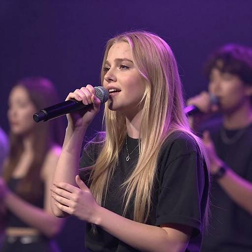 Blonde Woman Singing on Stage