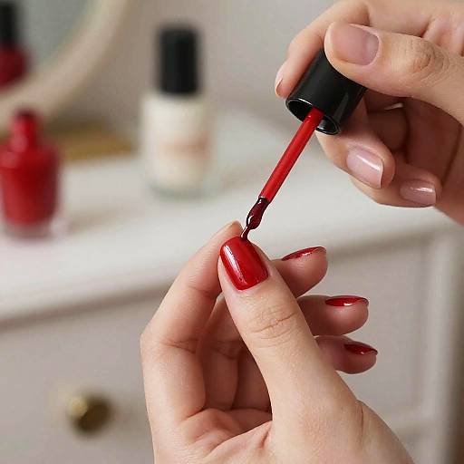 Bright Red Nail Polish Application Close-up