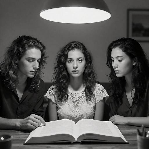 Black and White Portrait of Three Individuals