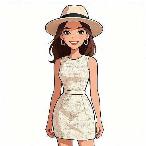 Chic Woman in Cream Tweed Dress