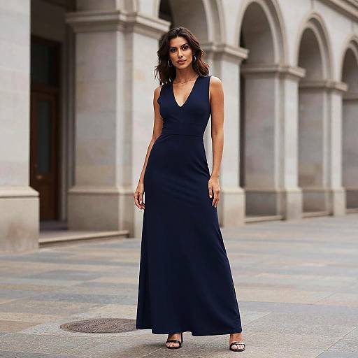 Woman in Navy Blue Evening Dress