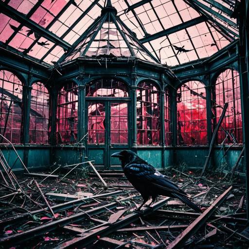 Haunting Victorian Greenhouse with Raven