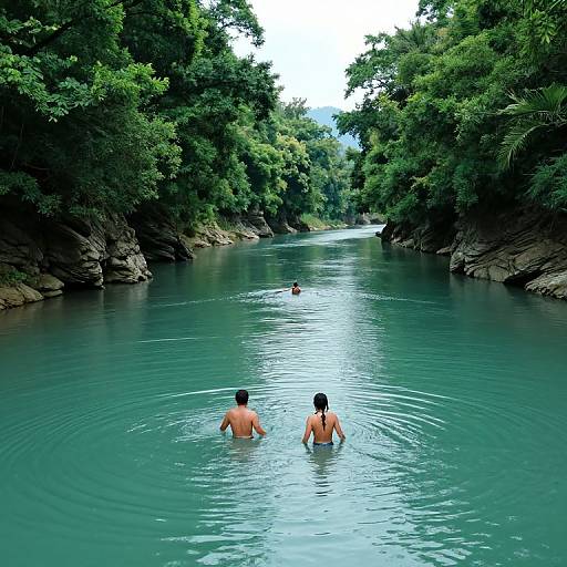 Swimmers in Serene Turquoise River