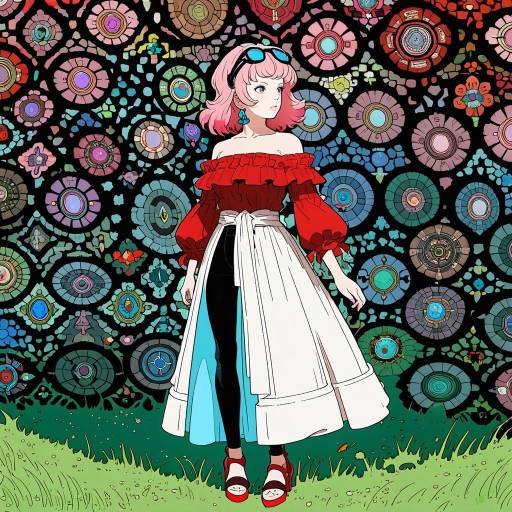 Stylish Girl in Serene Meadow Scene