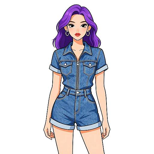 Woman in Denim Romper Streetwear