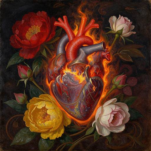 Baroque Fiery Heart with Floral Elegance