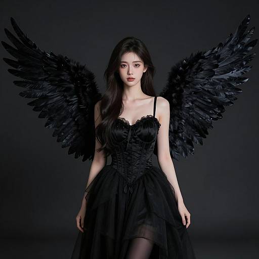 Elegant Angelic Woman in Black Gown