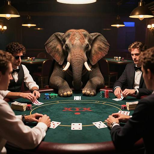 Gangster Elephant Poker Noir Scene