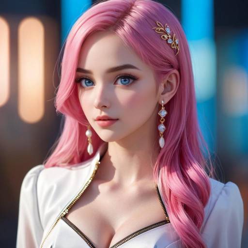 Realistic Portrait of a Pink-Haired Girl