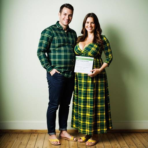 Pregnant Couple in Matching Plaid Outfits