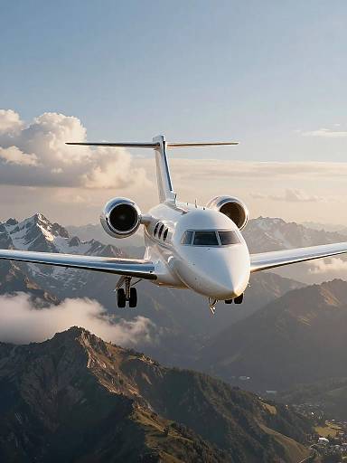 Business Jet Flying Over Mountain Range