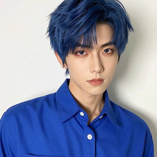 Close-Up Blue Hair and Outfit