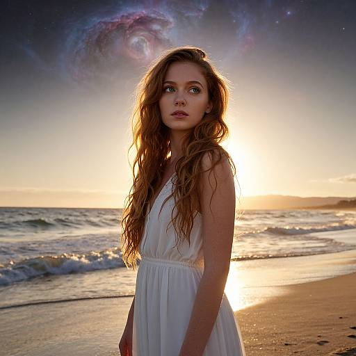 Sunset Beach Portrait with Cosmic Glow
