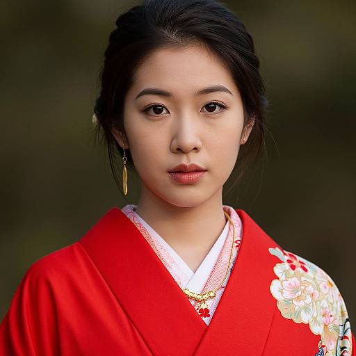 Asian Woman in Red Kimono