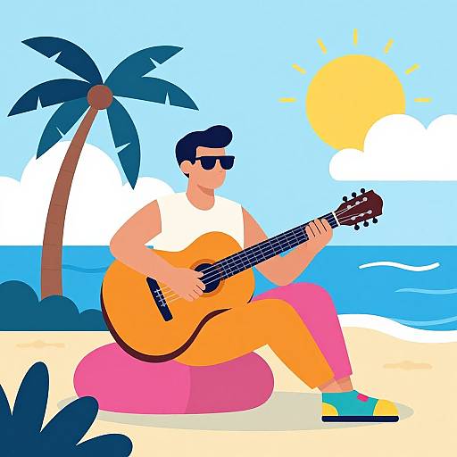 Flat Vector Guitarist on Beach