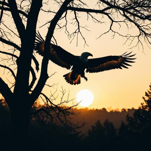 Silhouette of Eagle Flying at Sunset