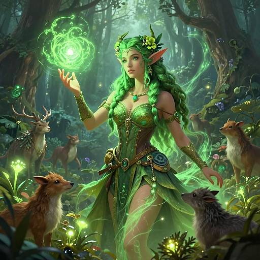 Female Wood Elf Druid Casting Magic