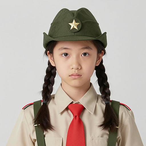 Realistic Military Uniform Portrait of Asian Girl
