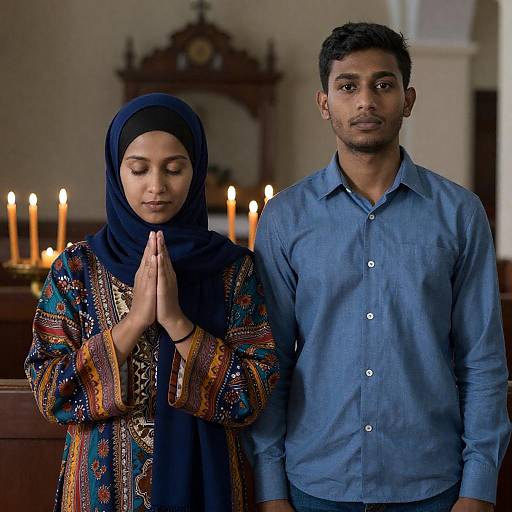 Candlelit Church Couple in Prayer