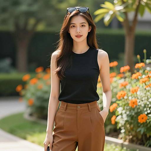 Stylish Young Woman in Garden Portrait