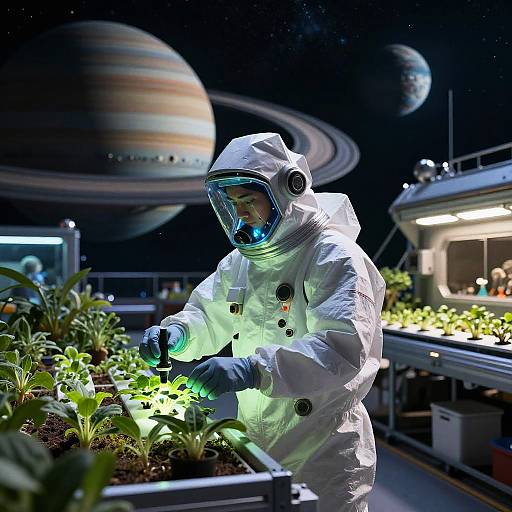 Bioluminescent Spacefaring Botanist in Orbital Garden