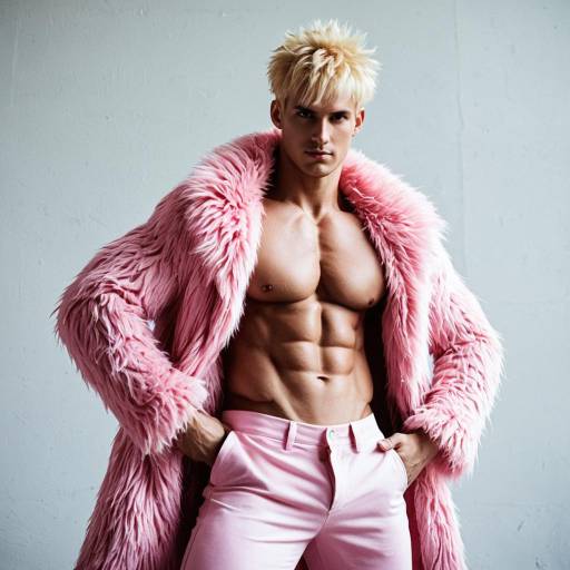 Muscular Doflamingo Cosplay in Pink Fur