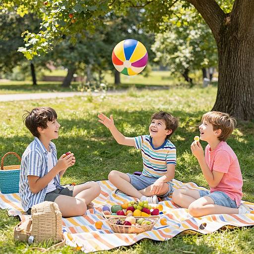 Joyful Boys' Outdoor Picnic Scene