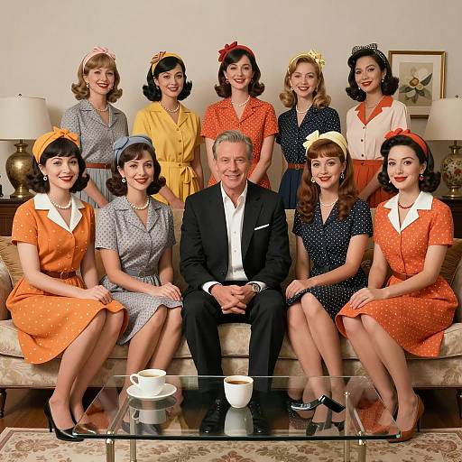 Retro Group Portrait with Man in Suit