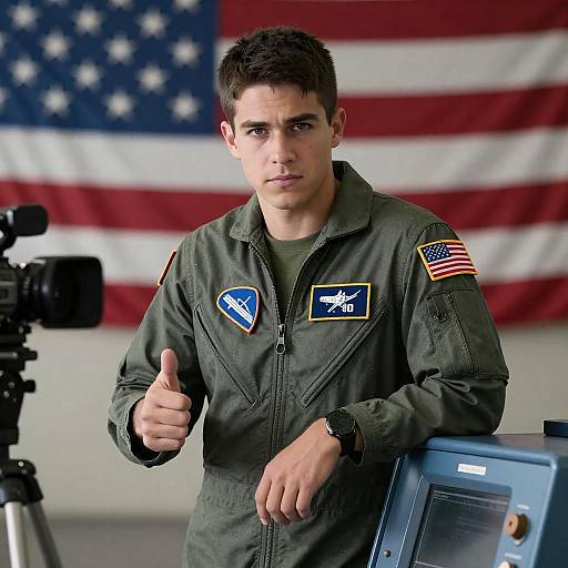 Young Aviator Posing with Aircraft
