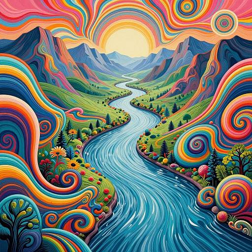 Psychedelic River to Distant Mountains