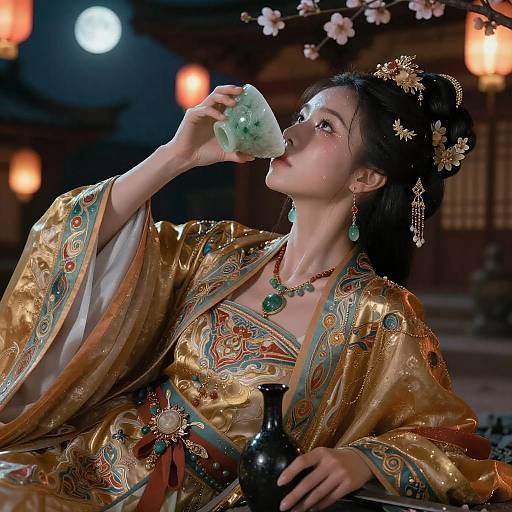 Exquisite Chinese Warrior in Moonlight