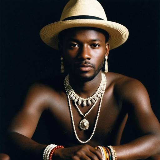 Dark-Skinned Man with Traditional Jewelry and Hat