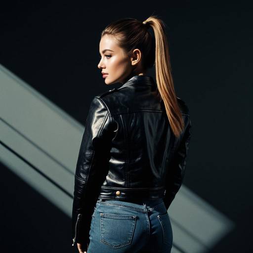 Woman with Sleek Ponytail in Leather Jacket Woman with Sleek Ponytail in Leather Jacket