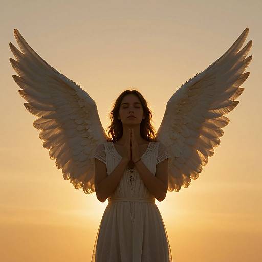 Woman with Wings at Celestial Sunset