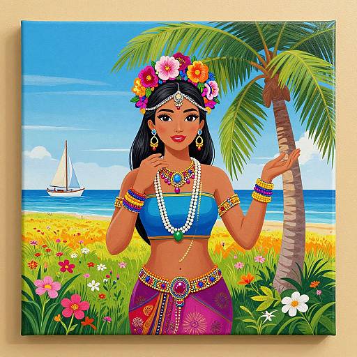 Vibrant Tropical Woman in Traditional Attire