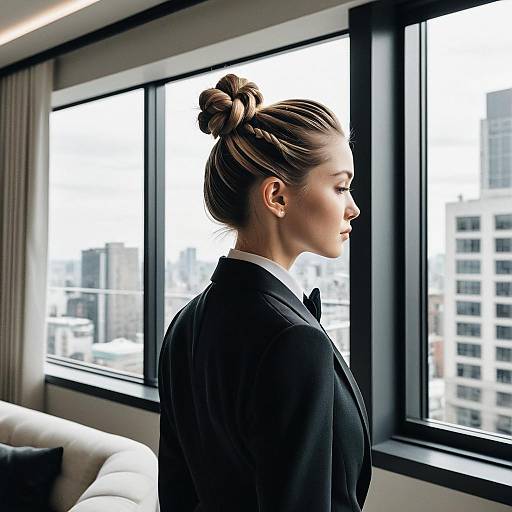 Fashion Model with Braided Bun Tuxedo