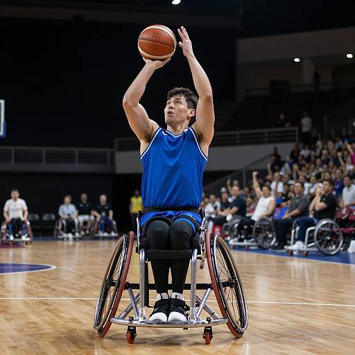 Dynamic Night Shot of Wheelchair Basketball Star